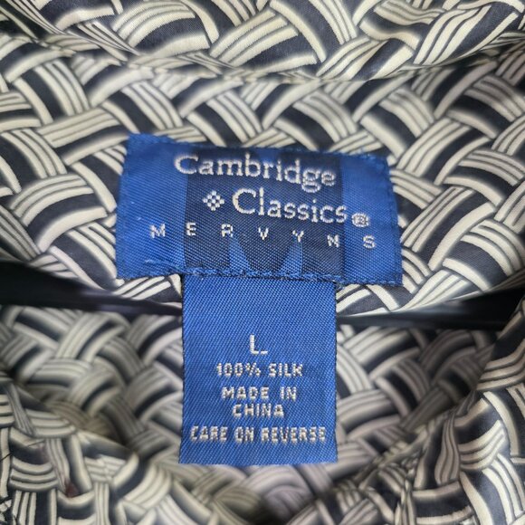 Mens Cambridge Classics Mervyns 100% Silk Black & Beige Shirt Button Up Size L - Picture 2 of 7